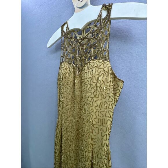 Vintage Y2K 90s Scala Gold Beaded Silk Slip Maxi Dress Gown Size S - Picture 7 of 12